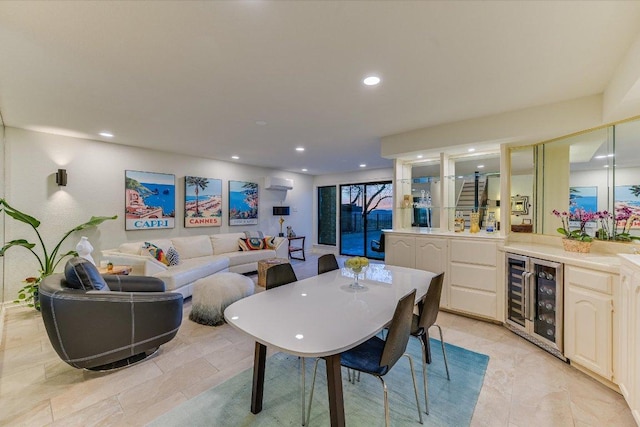 4732 Twin Valley Dr, Austin, TX 78731 - dining area with beverage cooler, wet bar, a wall mounted air conditioner, and recessed lighting