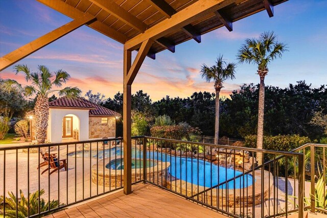 3312 Pearce Rd, Austin, TX 78730 - balcony featuring an in-ground hot tub, view of pool area, and a patio area