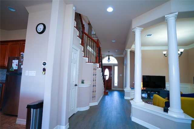 11608 Spicewood Pkwy Unit 38, Austin, TX 78750 - foyer featuring ornate columns, dark wood finished floors, and recessed lighting