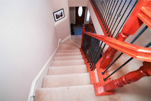 11608 Spicewood Pkwy Unit 38, Austin, TX 78750 - stairway featuring baseboards and carpet flooring