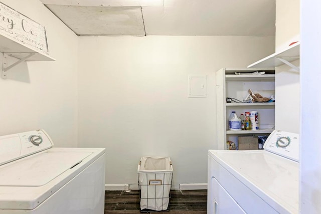 8610 Croydon Loop, Austin, TX 78748 - laundry room featuring laundry area, dark wood-type flooring, and washing machine and dryer