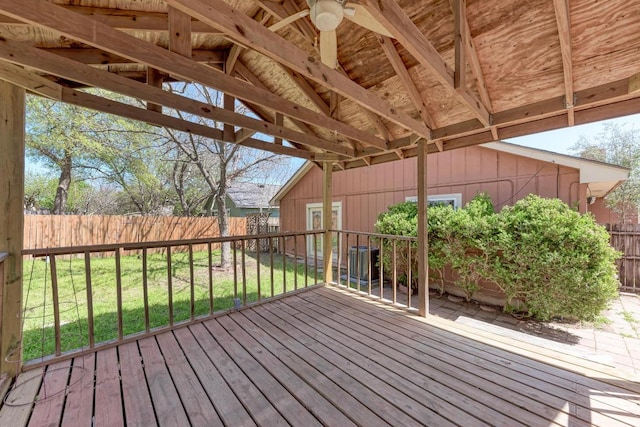 8610 Croydon Loop, Austin, TX 78748 - wooden deck featuring a fenced backyard, a yard, and central AC unit