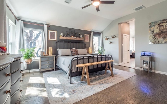 3809 Bent Brook Dr, Round Rock, TX 78664 - bedroom with wood finished floors, vaulted ceiling, and ceiling fan
