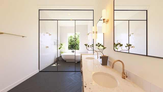 224 Sandia Loop, Kingsland, TX 78639 - bathroom featuring double vanity and a soaking tub