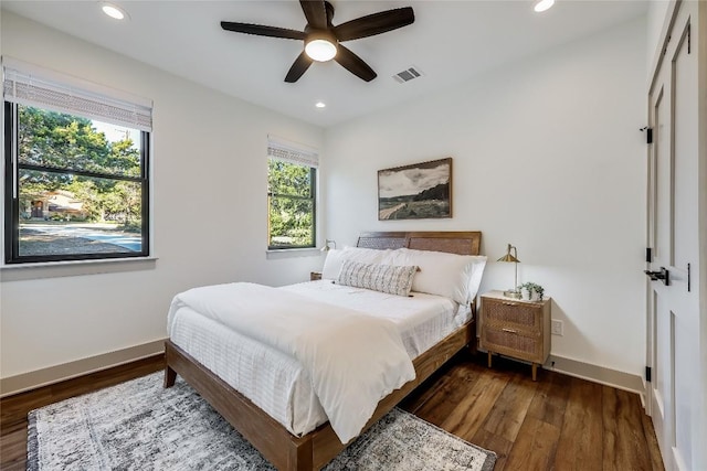 7601 Bar K Ranch Rd, Lago Vista, TX 78645 - bedroom featuring recessed lighting, wood finished floors, and ceiling fan