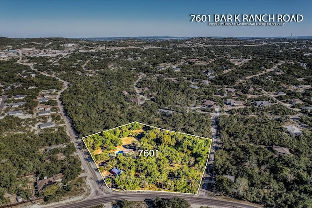 7601 Bar K Ranch Rd, Lago Vista, TX 78645 - aerial overview of property's location featuring property boundaries highlighted