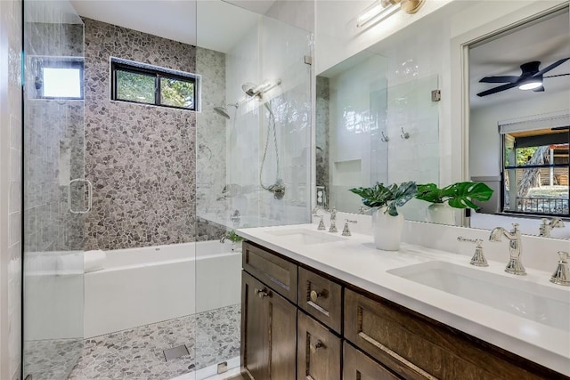7601 Bar K Ranch Rd, Lago Vista, TX 78645 - full bathroom with double vanity and ceiling fan