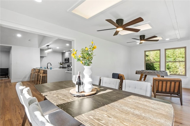 1004 Cripple Creek Dr, Austin, TX 78758 - dining space featuring baseboards, recessed lighting, a ceiling fan, and light wood finished floors