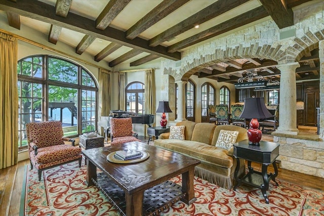 6704 Pixie Cv, Austin, TX 78746 - sunroom featuring beam ceiling and arched walkways