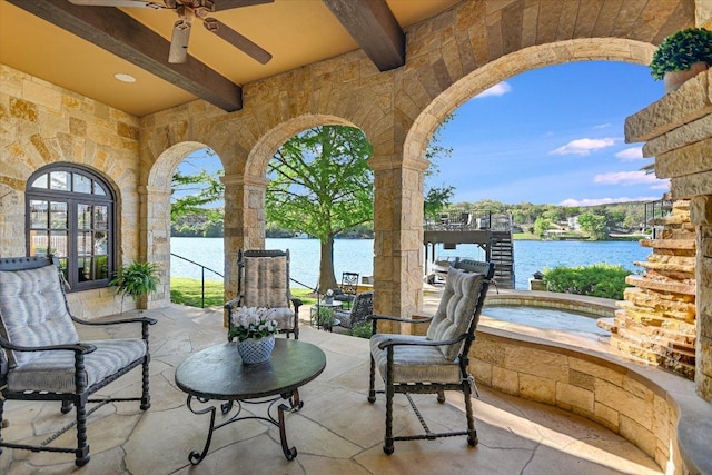 6704 Pixie Cv, Austin, TX 78746 - view of patio / terrace with a water view and ceiling fan