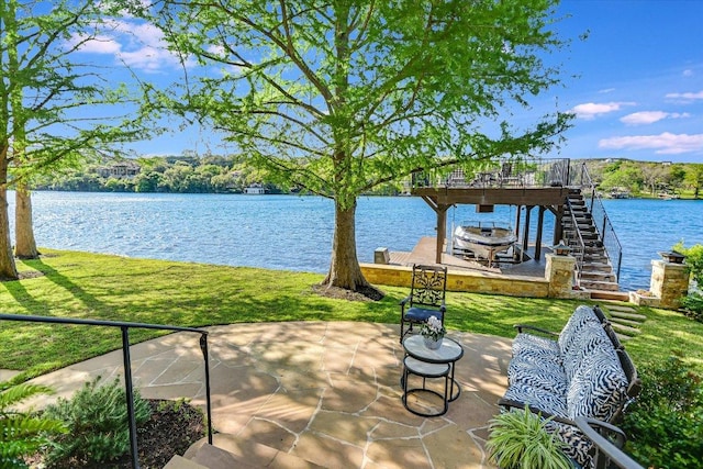 6704 Pixie Cv, Austin, TX 78746 - view of patio featuring stairway and a water view