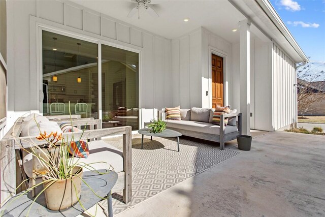 130 Volterra Ln, Dripping Springs, TX 78620 - view of patio / terrace with a ceiling fan and an outdoor living space
