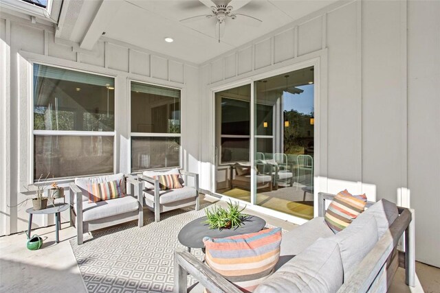 130 Volterra Ln, Dripping Springs, TX 78620 - view of patio with an outdoor hangout area and ceiling fan