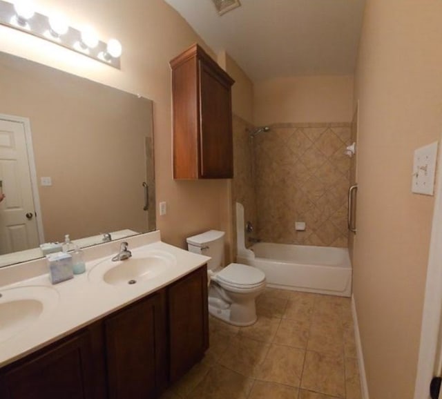 19500 Moorlynch Ave, Pflugerville, TX 78660 - bathroom with double vanity, tile patterned floors, and shower / tub combination