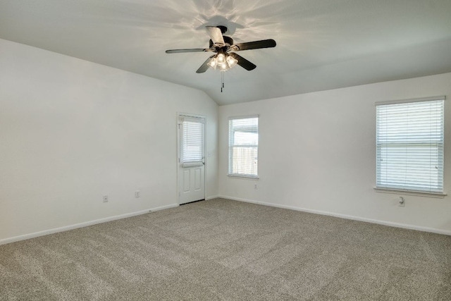 11648 Cambrian Rd, Manor, TX 78653 - carpeted empty room with baseboards, ceiling fan, and vaulted ceiling