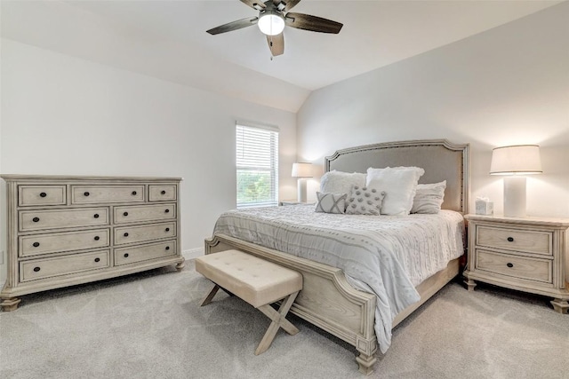 212 Tovas Secret Cv, Georgetown, TX 78628 - bedroom featuring vaulted ceiling, light colored carpet, and ceiling fan