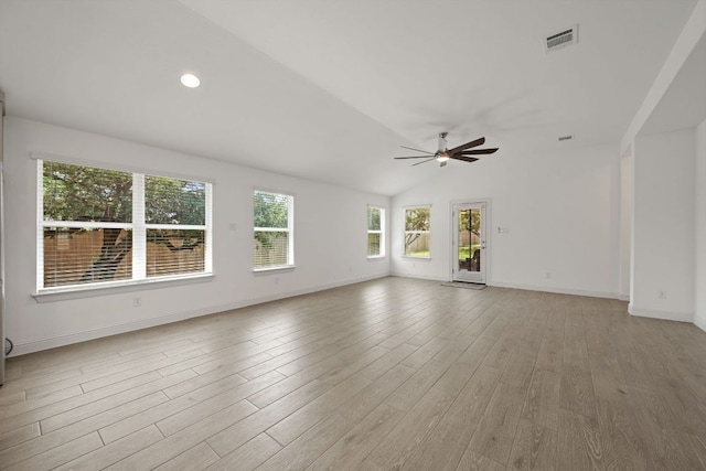 21203 Santa Rosa Ave, Lago Vista, TX 78645 - spare room with ceiling fan, light wood finished floors, vaulted ceiling, and recessed lighting
