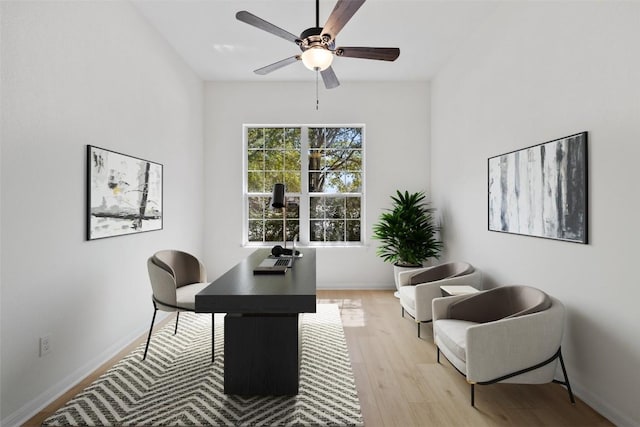 471 Bayou Bend Dr, Buda, TX 78610 - office featuring wood finished floors, ceiling fan, and baseboards