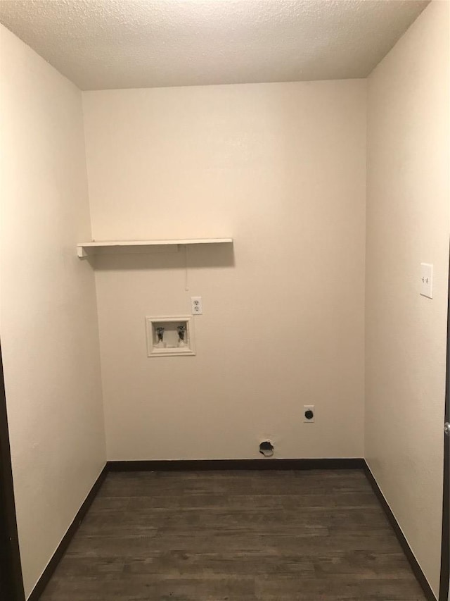 laundry room with hookup for an electric dryer, hookup for a washing machine, laundry area, and dark wood finished floors