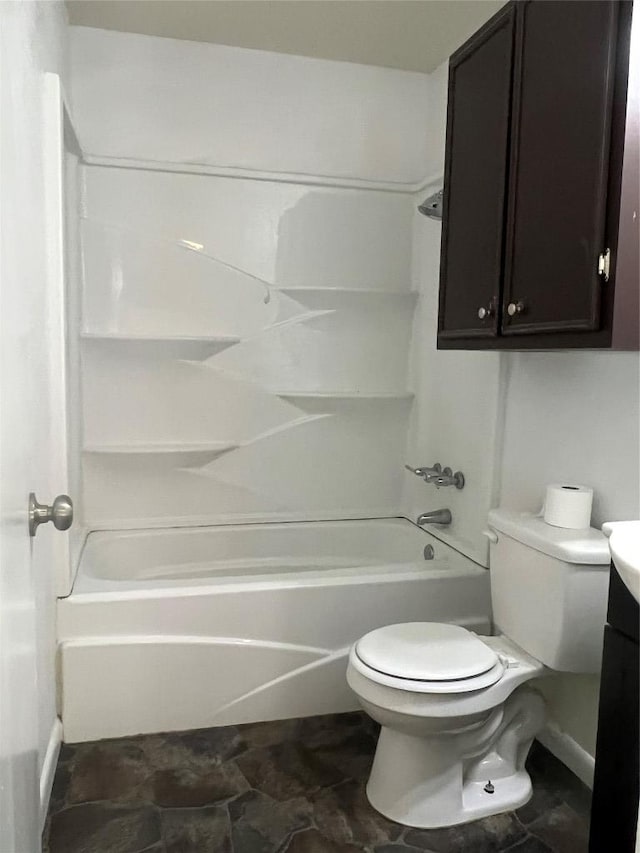 full bathroom with toilet, vanity, and bathing tub / shower combination