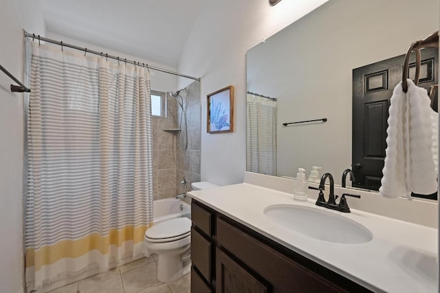 1909 Bobbywoods Ln, Manchaca, TX 78652 - bathroom featuring tile patterned floors, vanity, toilet, and shower / tub combo with curtain