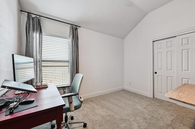 1909 Bobbywoods Ln, Manchaca, TX 78652 - carpeted office space featuring baseboards and vaulted ceiling