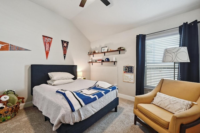 1909 Bobbywoods Ln, Manchaca, TX 78652 - bedroom featuring baseboards, a ceiling fan, carpet, and vaulted ceiling