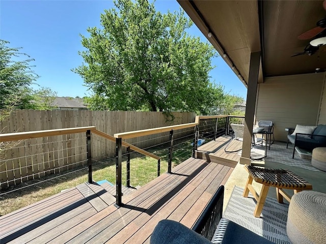 1909 Bobbywoods Ln, Manchaca, TX 78652 - wooden deck with a fenced backyard and a ceiling fan