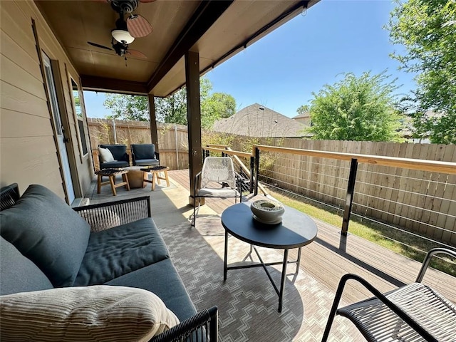 1909 Bobbywoods Ln, Manchaca, TX 78652 - view of patio / terrace with ceiling fan, outdoor lounge area, and a fenced backyard