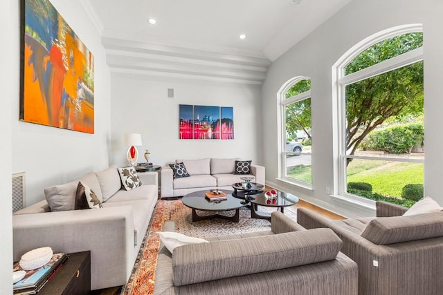 2807 Round Table Rd, Austin, TX 78746 - living room featuring wood finished floors, recessed lighting, and ornamental molding