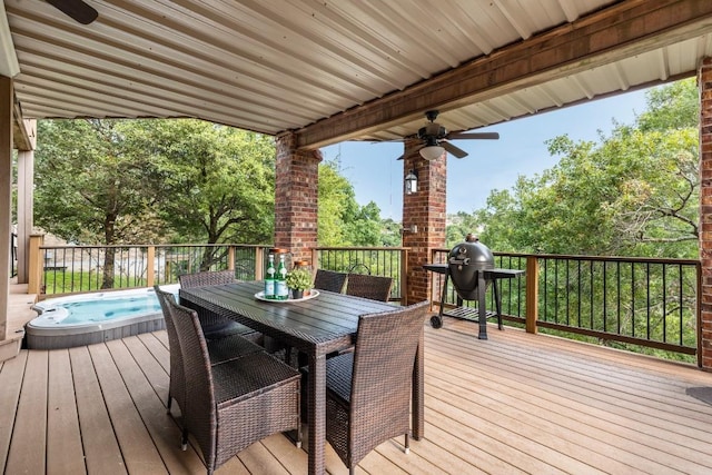 2807 Round Table Rd, Austin, TX 78746 - deck with outdoor dining space, a ceiling fan, and grilling area