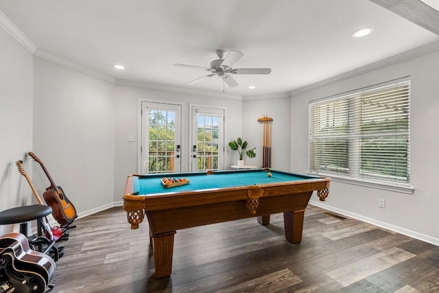 2807 Round Table Rd, Austin, TX 78746 - game room with crown molding, healthy amount of natural light, billiards table, a ceiling fan, and recessed lighting