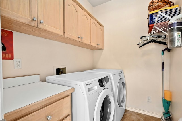 314 Hurst Creek Rd, Lakeway, TX 78734 - laundry room featuring cabinet space, washer and dryer, baseboards, and tile patterned flooring