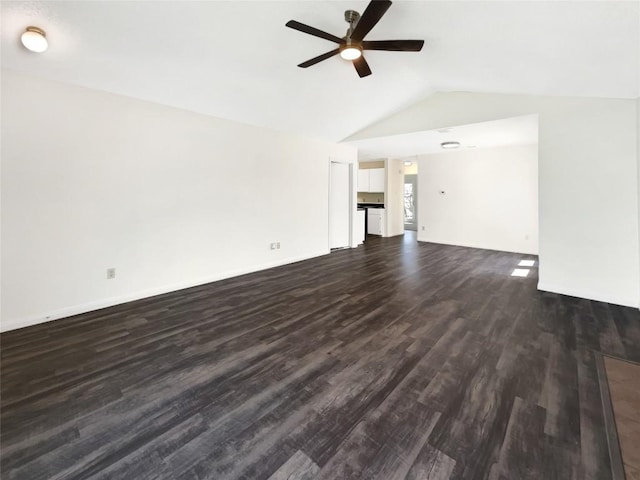 2603 Tracy Trl, Austin, TX 78728 - unfurnished living room with ceiling fan, lofted ceiling, and dark wood finished floors