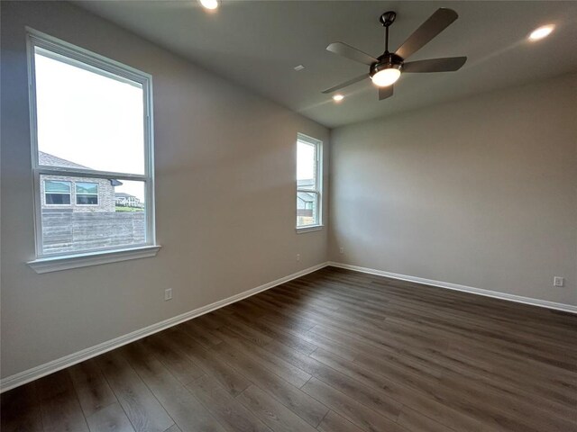 8217 Grenadier Dr, Austin, TX 78738 - unfurnished room with a ceiling fan, dark wood-type flooring, and recessed lighting