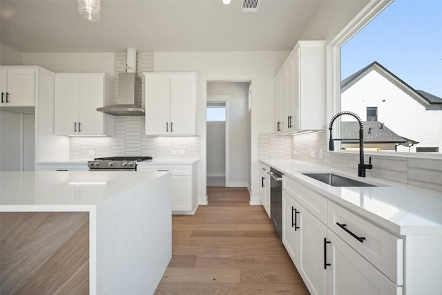6301 Bristol Cir Unit 1, Austin, TX 78723 - kitchen with a sink, wall chimney exhaust hood, range, stainless steel dishwasher, and tasteful backsplash