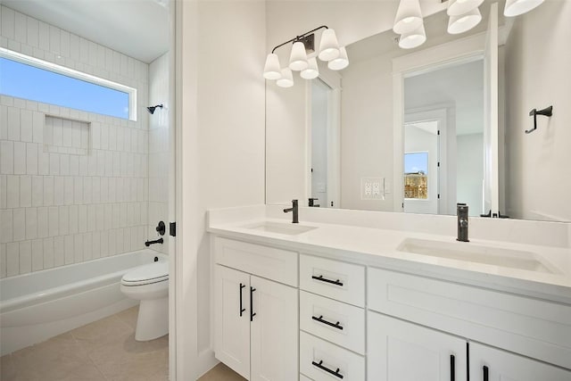 6301 Bristol Cir Unit 1, Austin, TX 78723 - bathroom with double vanity, toilet, shower / bathtub combination, and tile patterned floors