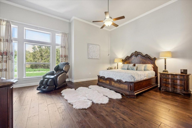 1600 Morning Moon Cir, Austin, TX 78732 - bedroom featuring hardwood / wood-style flooring, ornamental molding, and ceiling fan