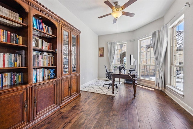 1600 Morning Moon Cir, Austin, TX 78732 - office featuring dark wood finished floors and a ceiling fan