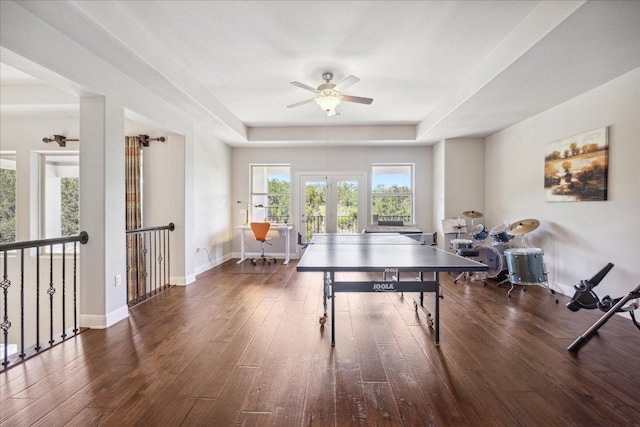 1600 Morning Moon Cir, Austin, TX 78732 - rec room featuring french doors, hardwood / wood-style flooring, and ceiling fan