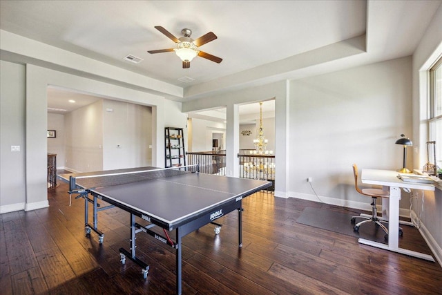 1600 Morning Moon Cir, Austin, TX 78732 - game room with hardwood / wood-style floors, ceiling fan, and a chandelier