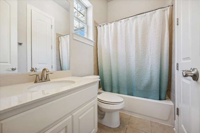 1600 Morning Moon Cir, Austin, TX 78732 - full bathroom featuring vanity, shower / bathtub combination with curtain, and tile patterned flooring