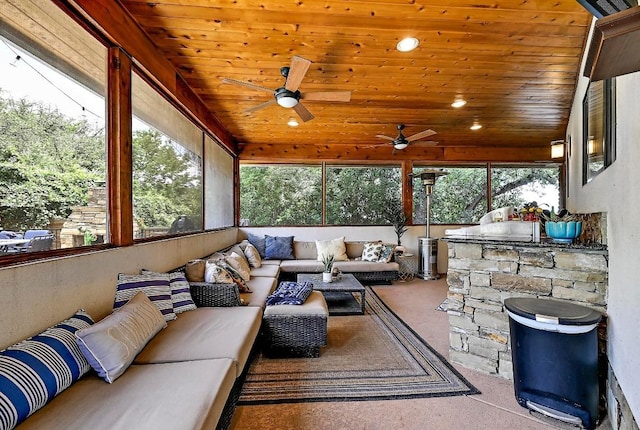 409 Hurst Creek Rd, Lakeway, TX 78734 - sunroom / solarium featuring an outdoor hangout area, ceiling fan, and area for grilling