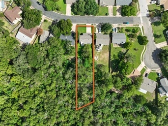 3005 Canter Ln, Austin, TX 78759 - aerial overview of property's location featuring property parcel outlined and nearby suburban area