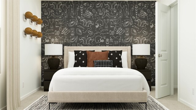 carpeted bedroom featuring baseboards