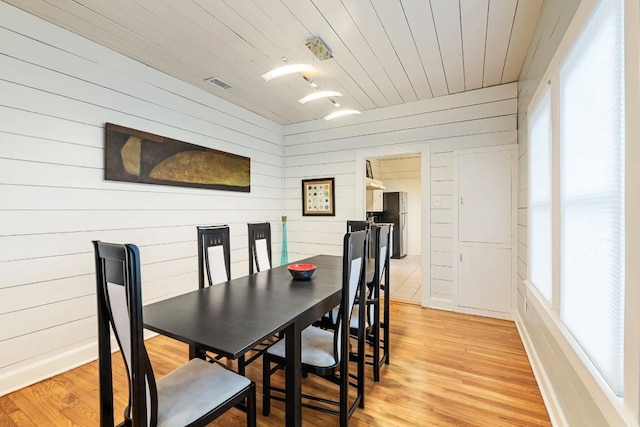 2310 Euclid Ave, Austin, TX 78704 - dining room featuring light wood-type flooring, wooden walls, and wood ceiling