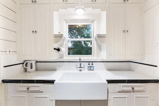 2310 Euclid Ave, Austin, TX 78704 - kitchen with a sink, tasteful backsplash, white cabinets, and light countertops