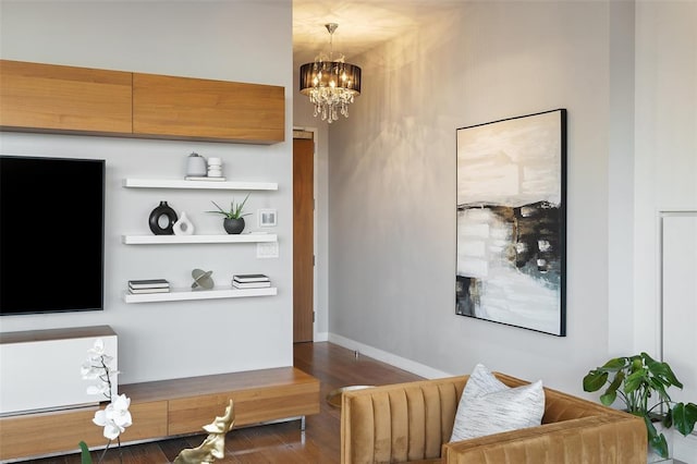 210 Lavaca St Unit 2312, Austin, TX 78701 - interior space with baseboards, wood finished floors, and a notable chandelier