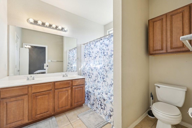 211 Almquist St, Hutto, TX 78634 - full bath featuring tile patterned floors, double vanity, and a shower with shower curtain