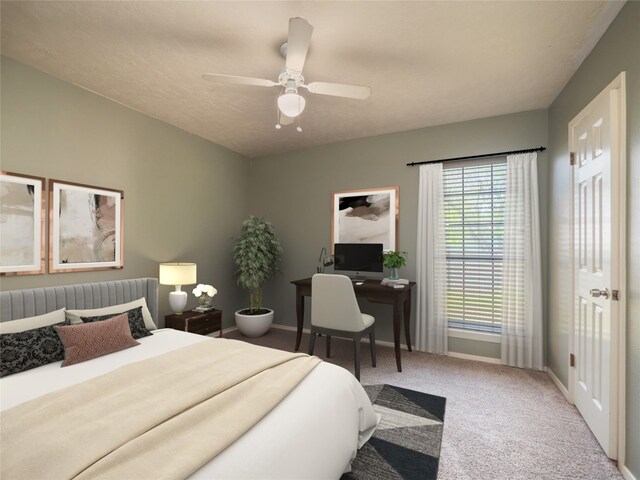 100 Stubblefield Dr, Elgin, TX 78621 - carpeted bedroom featuring a ceiling fan and an office area